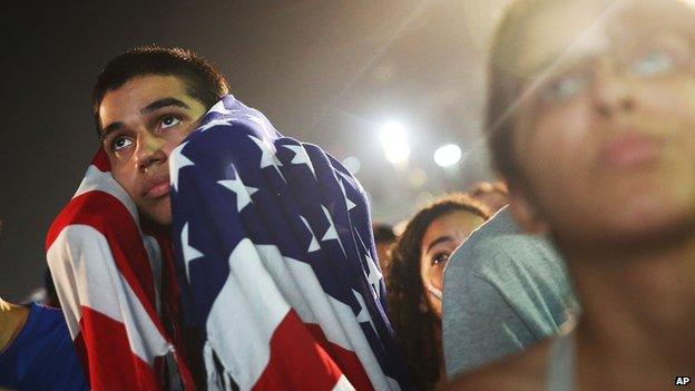 US 'soccer' fans cheer for their side at the World Cup