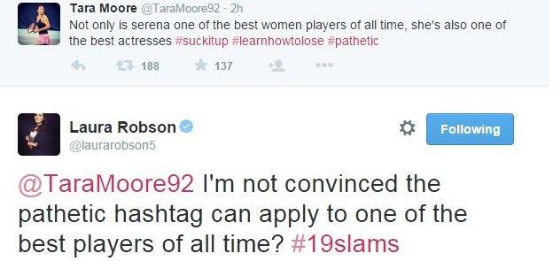 Tara Moore and Laura Robson's Twitter exchange over Serena Williams' performance