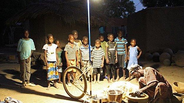 Solar-powered street light in Mali