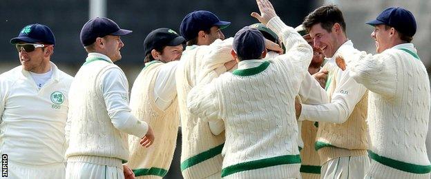 Ireland spinner George Dockrell celebrates taking a wicket