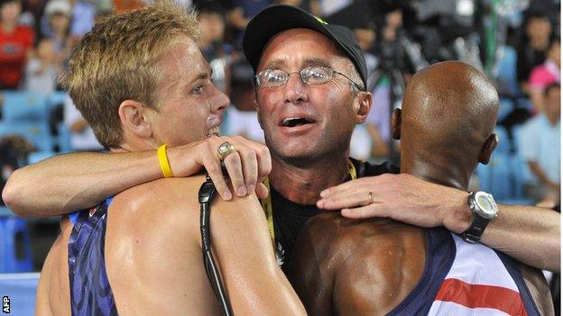 Alberto Salazar with Galen Rupp and Mo Farah