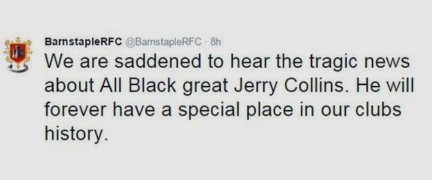 Barnstaple RFC Tweet