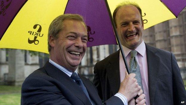 Nigel Farage, left, the leader of the UK Independence Party (UKIP) and his party's only Member of Parliament Douglas Carswell