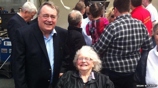 Lord John Prescott with Mary Denness and Alan Johnson in the background