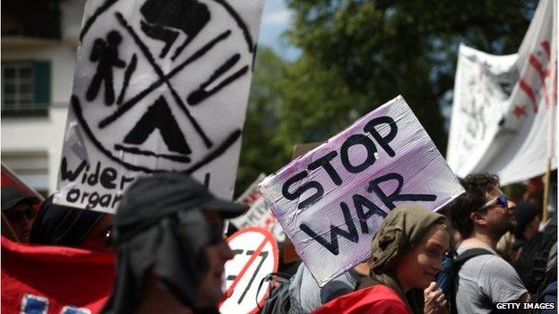 Anti-G7 protesters demonstrate in Garmisch-Partenkirchen on 6 June.