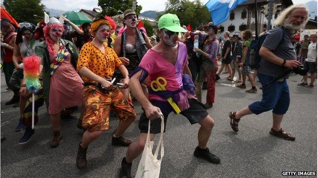 Anti-G7 protesters demonstrate in Garmisch-Partenkirchen.