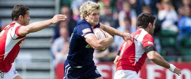 Scotland Sevens' Russell Weir bursts through against Portugal at Scotstoun