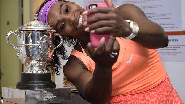 Serena Williams celebrates her French Open triumph