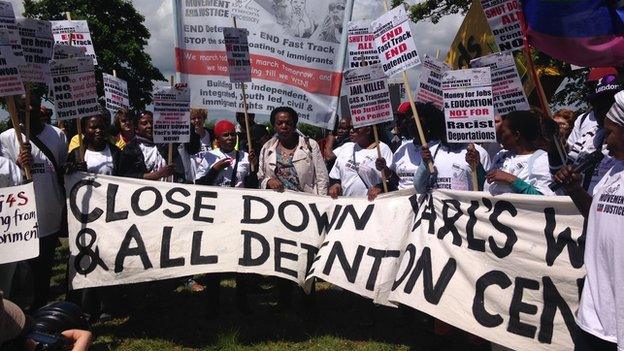 Protesters outside Yarl's Wood detention centre