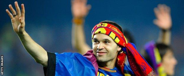 Andreas Iniesta celebrates Barcelona's 2009 Champions League victory over Manchester United