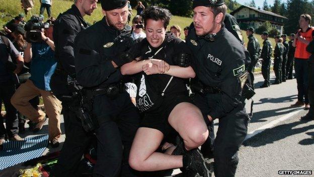 Protester at the G7 summit in Germany, 7 June 2015