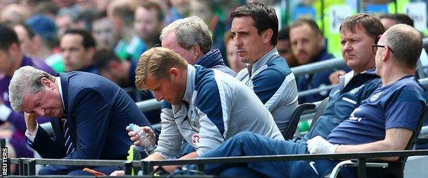 England manager Roy Hodgson (left) and his backroom team