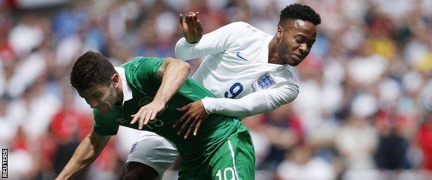 England winger Raheem Sterling (right) and Republic of Ireland's Robbie Brady