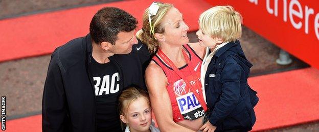 Paula Radcliffe with husband Gary and children Isla and Raphael