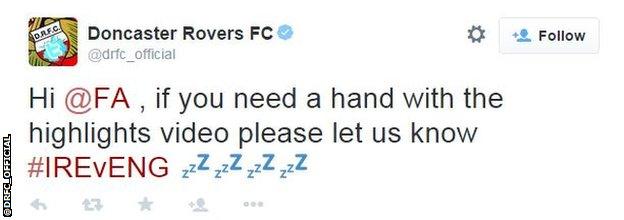 Doncaster Rovers tweet after Ireland v England