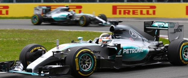 Hamilton managed to keep his team-mate at a reasonable distance for the duration of the 70 laps