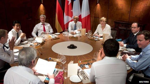 G7 leaders at round table discussion in Germany