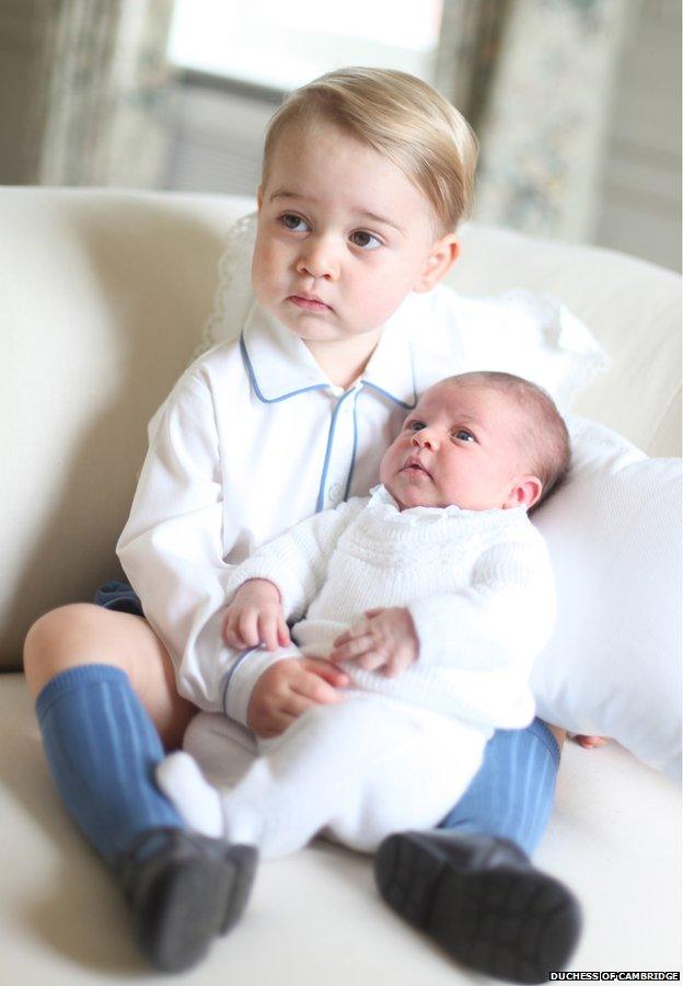 Prince George and his sister Princess Charlotte, 2015