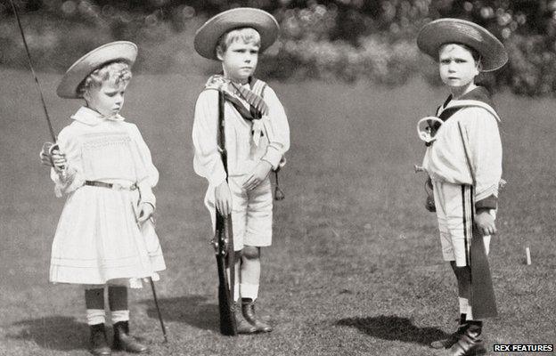 Princess Mary, Prince Edward, later King Edward VIII, and Prince Albert as children