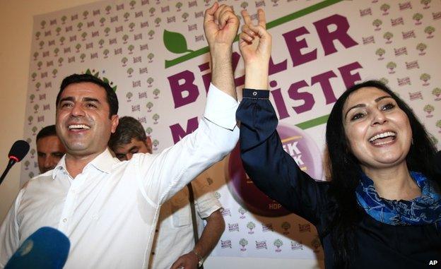 Selahattin Demirtas (L) with HDP co-chair Figen Yuksekdag