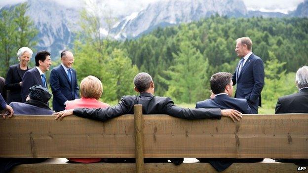 G7 leaders at the hotel castle Elmau in Kruen, southern Germany - 8 June 2015