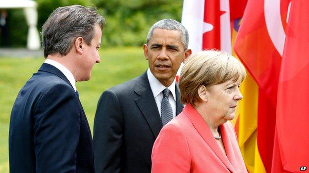 Angela Merkel, Barack Obama, David Cameron at the G7 summit (8 June 2015)