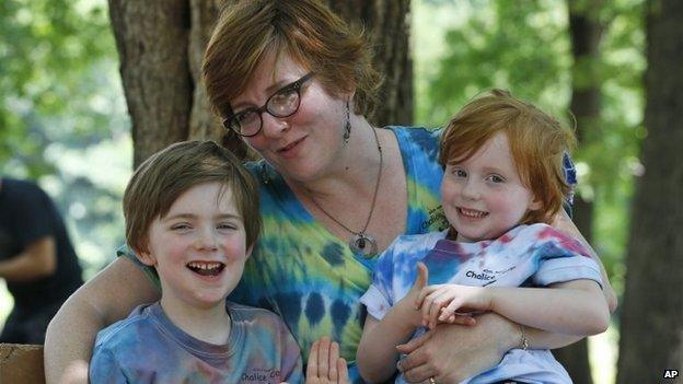 Abortion rights advocate Heather Hall with her children in Oklahoma