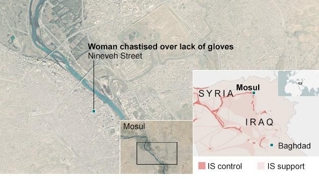 Map of the location of video showing a women chastised for not wearing gloves