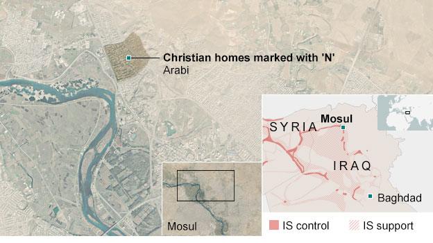 Map of the location of video showing Christian homes marked with an 'N'