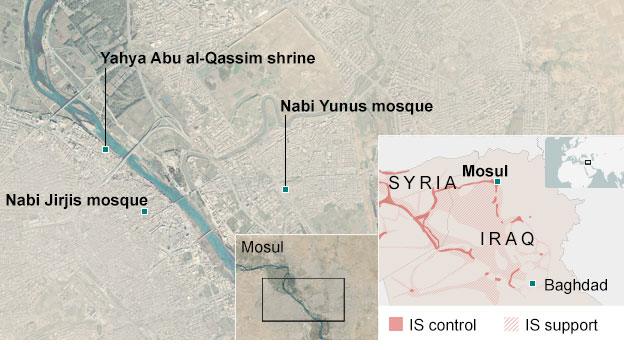 Map of the location of video showing mosques and shrines being destroyed