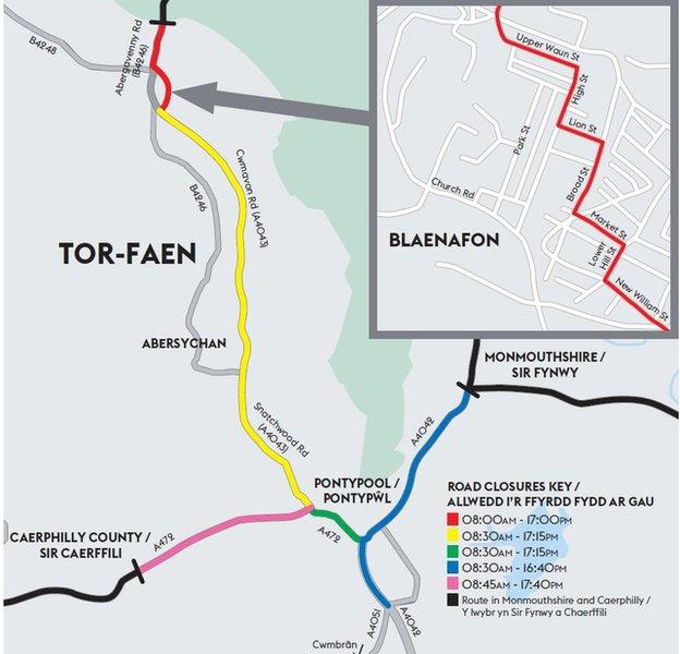 Velothon road closures in Torfaen