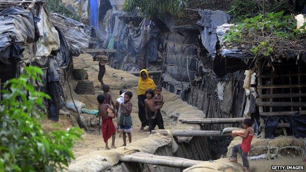 Migrants at a Rohingya camp in Teknaf, Bangladesh