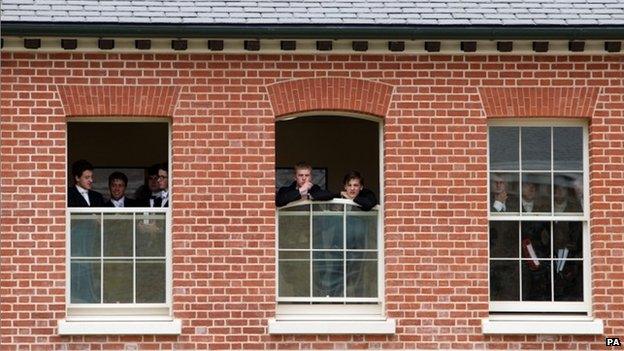 Pupils watched as the Prince of Wales visited Eton College near Windsor