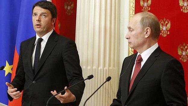 Matteo Renzi (L) with President Putin at the Kremlin in March 2015