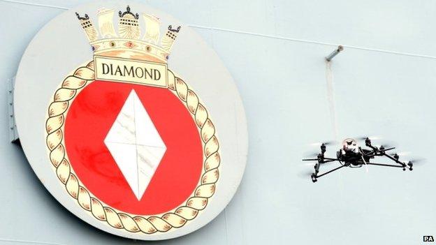 Drone inspecting HMS Diamond