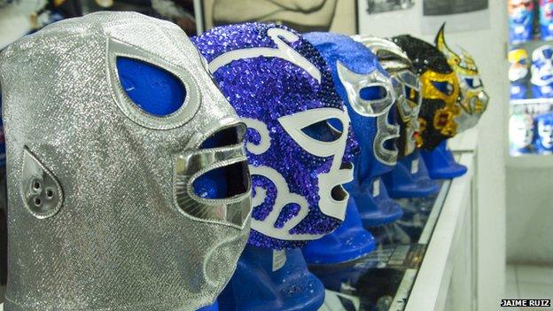 Masks on display at Martinez Sports