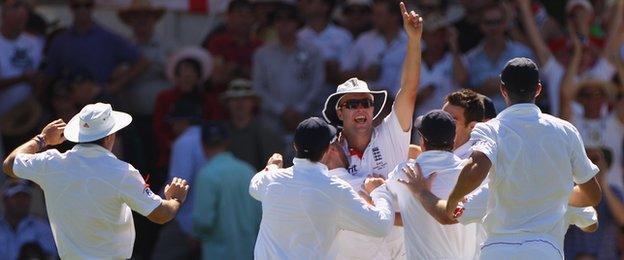 Jonathan Trott after running out Simon Katich (Adelaide, December 2010)