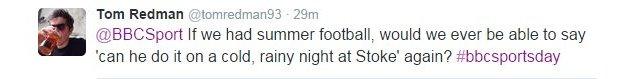 A tweet from a BBC Sport punter