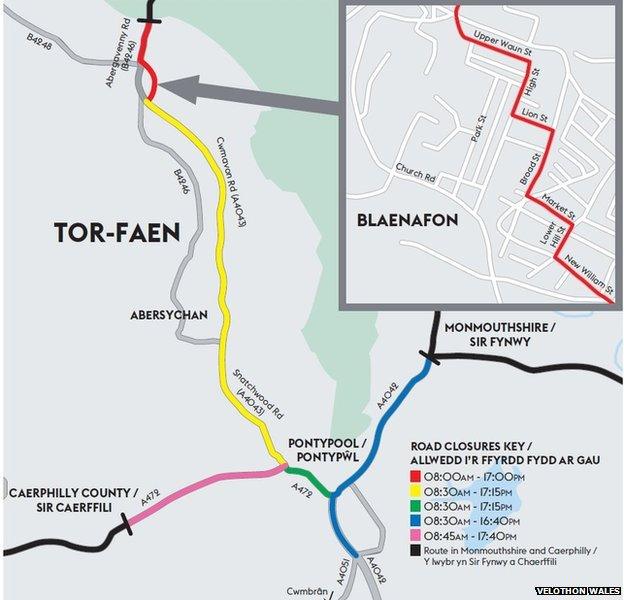 Velothon road closures in Torfaen