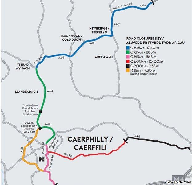 Velothon road closures in Caerphilly