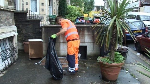 Rubbish being collected in Bristol