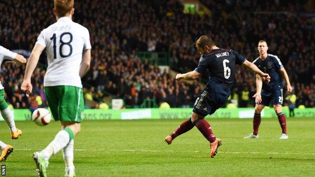 Shaun Maloney scores for Scotland against Republic of Ireland