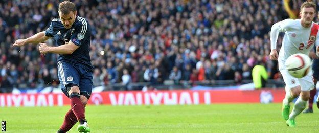 Shaun Maloney scores for Scotland against Gibraltar