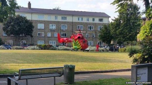 London Air Ambulance landing in the Marquess Estate which was near the scene of the attack