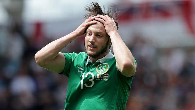 Harry Arter reacts to a missed chance during his Republic debut against England last Sunday