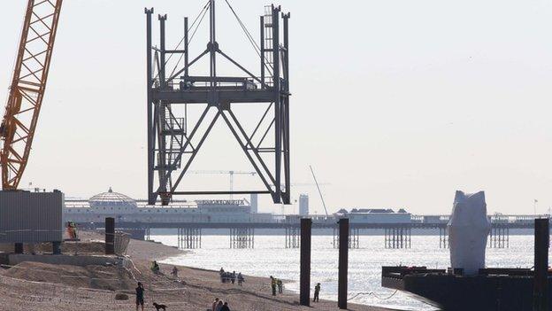 Steel sections being delivered by barge