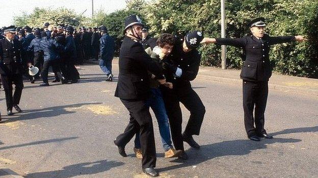 A miner arrested by police at Orgreave