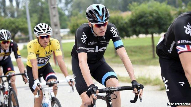 Team Sky cyclists wearing their Rapha outfits