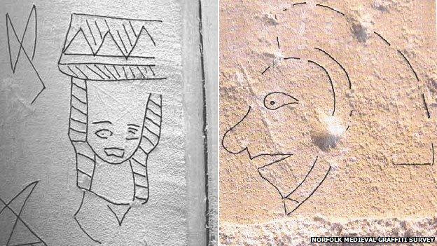 Graffiti from Swannington and Marsham churches in Norfolk