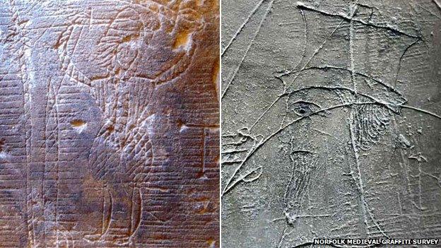 Graffiti from Norwich Castle and Lidgate church in Suffolk